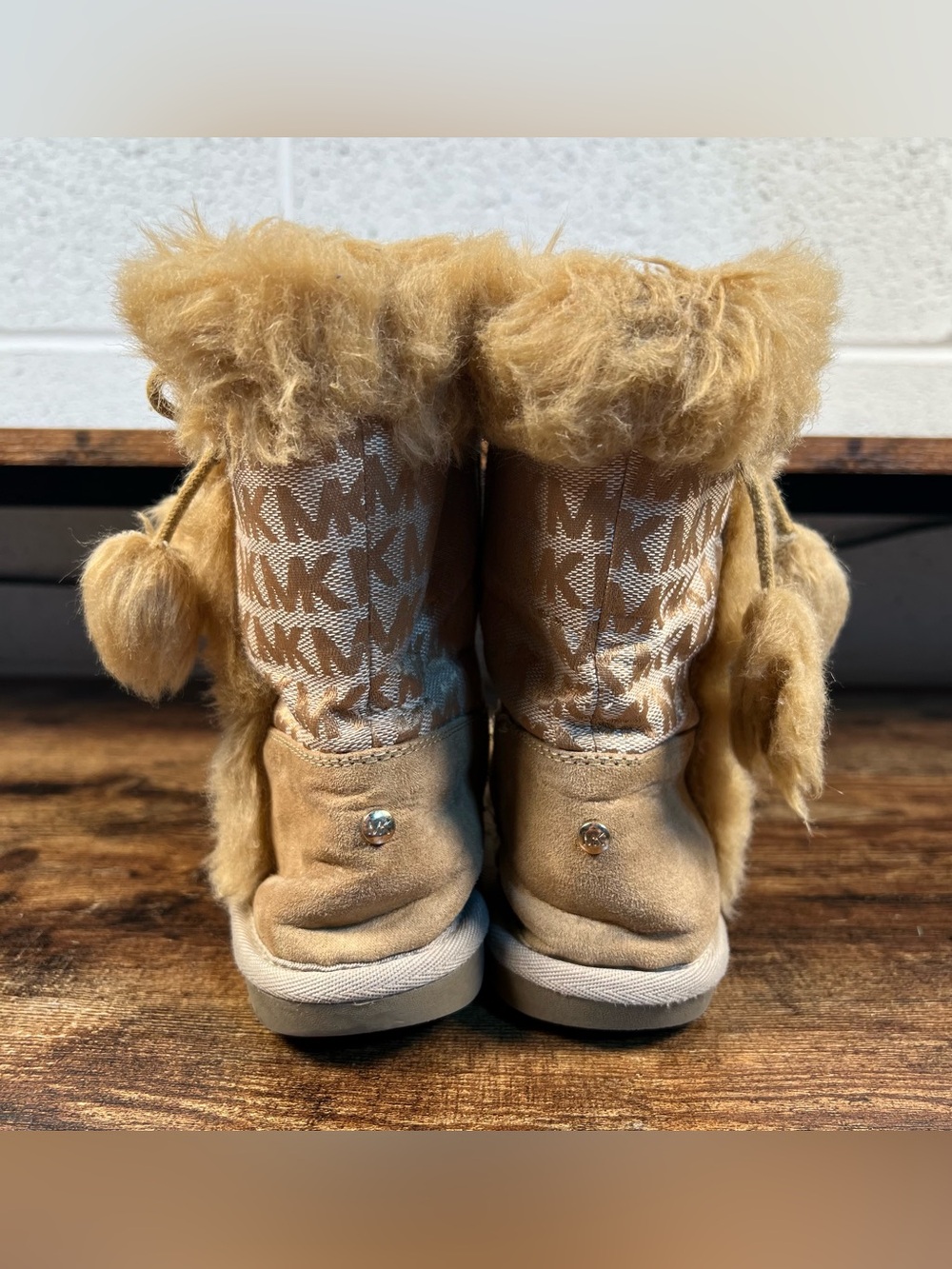Michael Kors Boots Winter Logo Faux Fur Zip Side Tan Lil Lettie Toddler 12 - Picture 5 of 8
